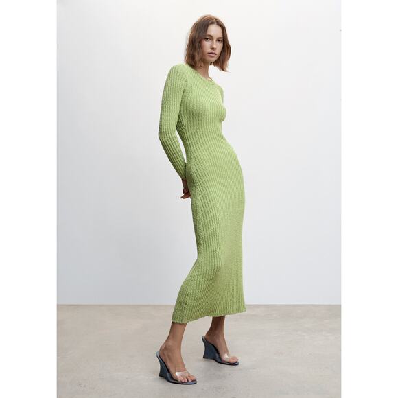 NWT Mango Green Ribbed Long Dress Size 1XL / 14 - Picture 2 of 14